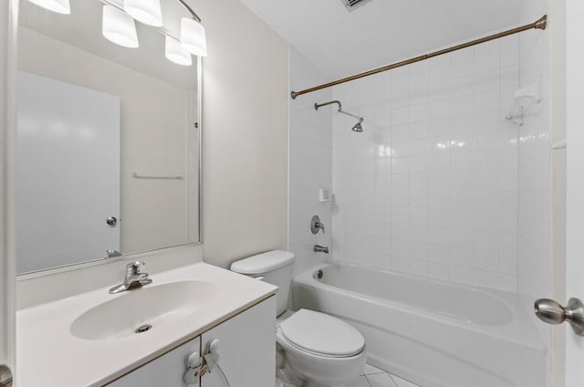 full bath with toilet,  shower combination, and vanity