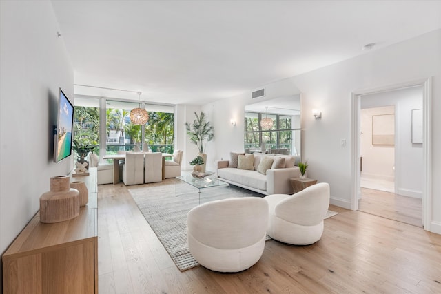 500 SE Mizner Blvd Unit A202, Boca Raton, FL 33432 - living room featuring healthy amount of natural light, light wood-style floors, and baseboards