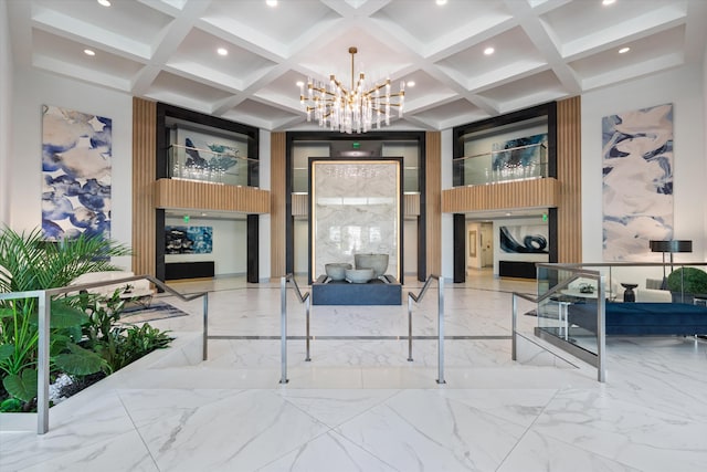 500 SE Mizner Blvd Unit A202, Boca Raton, FL 33432 - lobby featuring coffered ceiling, recessed lighting, and beam ceiling