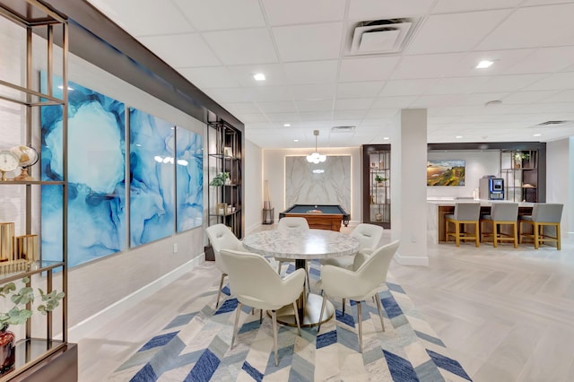 500 SE Mizner Blvd Unit A202, Boca Raton, FL 33432 - dining area featuring baseboards, billiards table, and a paneled ceiling