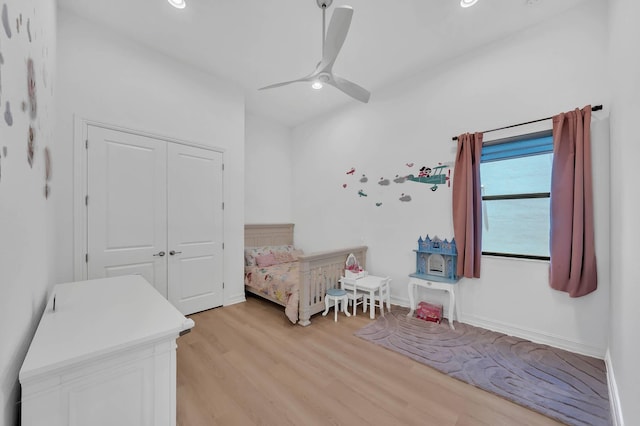9219 Grand Prix Ln, Boynton Beach, FL 33472 - bedroom with light wood finished floors, recessed lighting, a closet, ceiling fan, and baseboards
