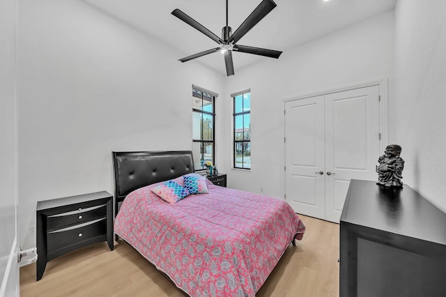 9219 Grand Prix Ln, Boynton Beach, FL 33472 - bedroom featuring light wood-type flooring, a closet, and ceiling fan
