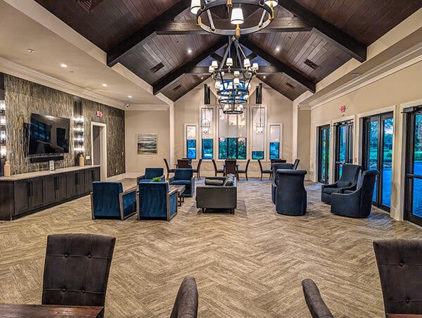 9219 Grand Prix Ln, Boynton Beach, FL 33472 - lobby with wood ceiling with exposed beams, high vaulted ceiling, and recessed lighting