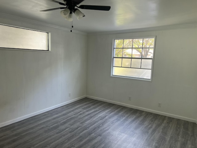 132 E Central Blvd, Lantana, FL 33462 - empty room with dark wood-style floors, a ceiling fan, baseboards, and crown molding
