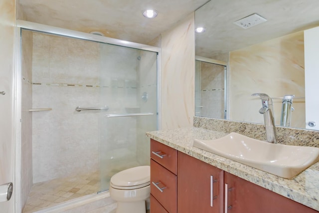 4411 Trevi Ct Unit 303, Lake Worth, FL 33467 - full bathroom with a shower stall, vanity, toilet, and recessed lighting
