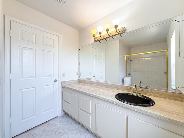 5701 Autumn Ridge Rd, Lake Worth, FL 33463 - bathroom with marble look tile flooring, tiled shower, vanity, and toilet