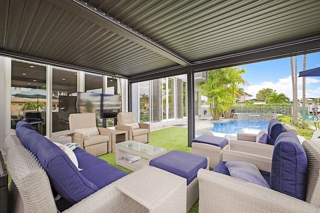 311 SE 11th St, Pompano Beach, FL 33060 - view of patio / terrace featuring outdoor lounge area, an outdoor pool, and a fenced backyard