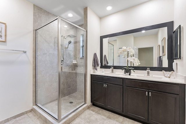 4080 Devenshire Ct, Coconut Creek, FL 33073 - full bathroom featuring a shower stall, tile patterned flooring, double vanity, and recessed lighting