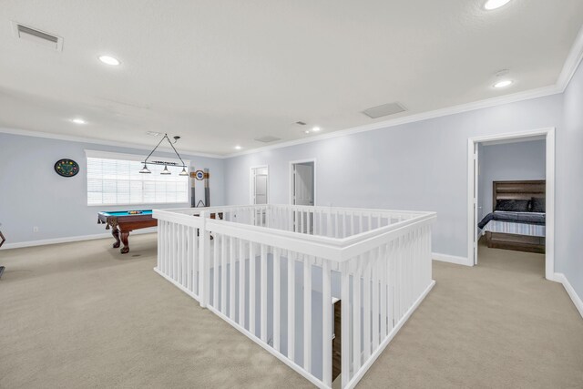 148 Cypress Cv, Jupiter, FL 33458 - hallway with light carpet, baseboards, recessed lighting, and ornamental molding
