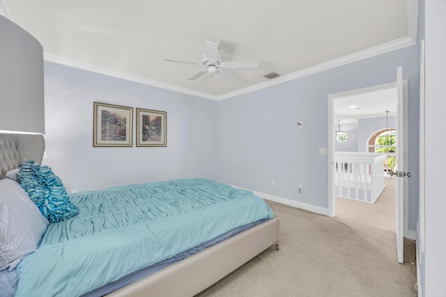 148 Cypress Cv, Jupiter, FL 33458 - bedroom featuring crown molding, carpet, baseboards, and ceiling fan