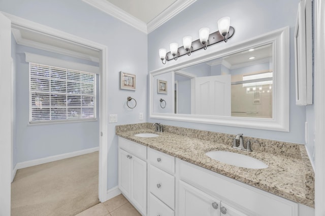 148 Cypress Cv, Jupiter, FL 33458 - full bath featuring crown molding, baseboards, healthy amount of natural light, and double vanity