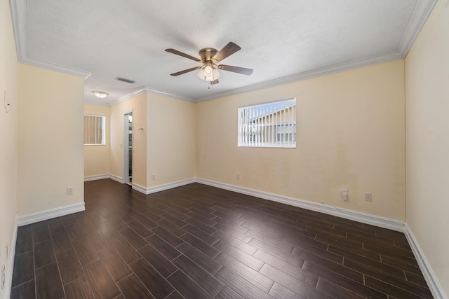 318 Gale Pl, West Palm Beach, FL 33409 - empty room with a ceiling fan, baseboards, dark wood finished floors, and ornamental molding