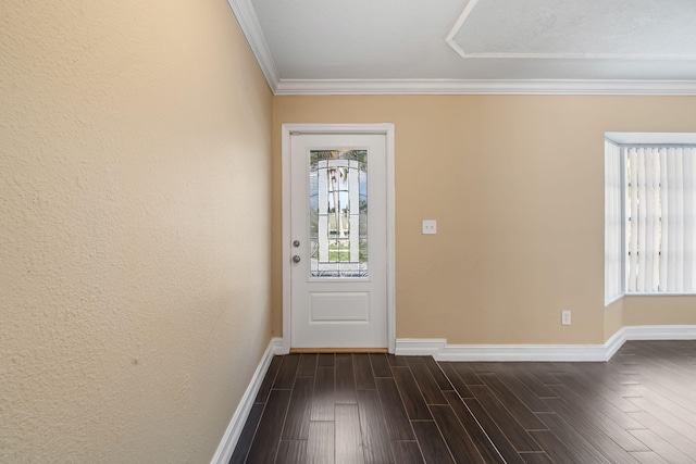 318 Gale Pl, West Palm Beach, FL 33409 - doorway with baseboards, ornamental molding, and dark wood-style floors