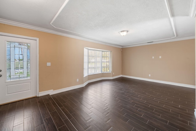 318 Gale Pl, West Palm Beach, FL 33409 - foyer with healthy amount of natural light, baseboards, dark wood-style floors, crown molding, and a textured ceiling