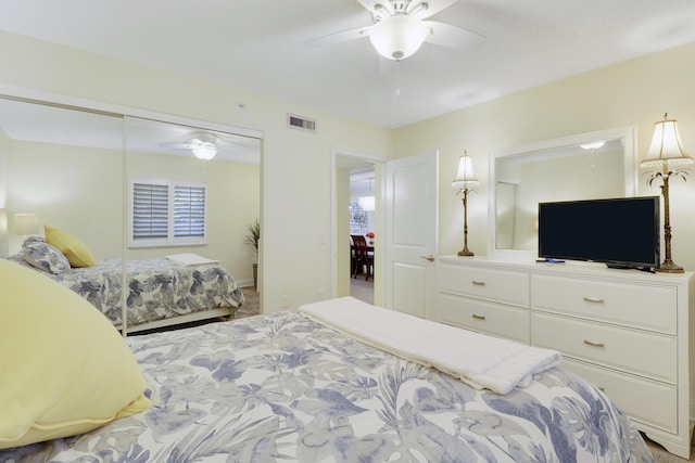 bedroom featuring a closet and a ceiling fan