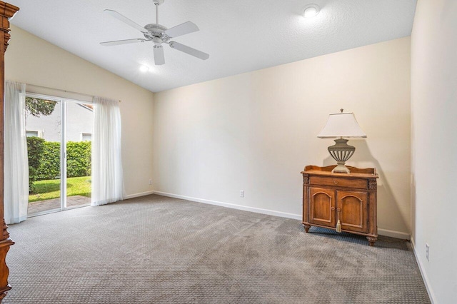 7338 Chorale Rd, Boynton Beach, FL 33437 - carpeted empty room with vaulted ceiling, a ceiling fan, and baseboards