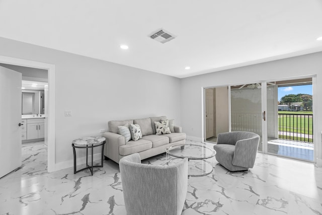 6 Stratford Dr E Unit D, Boynton Beach, FL 33436 - living area featuring recessed lighting, light marble finish floors, and baseboards