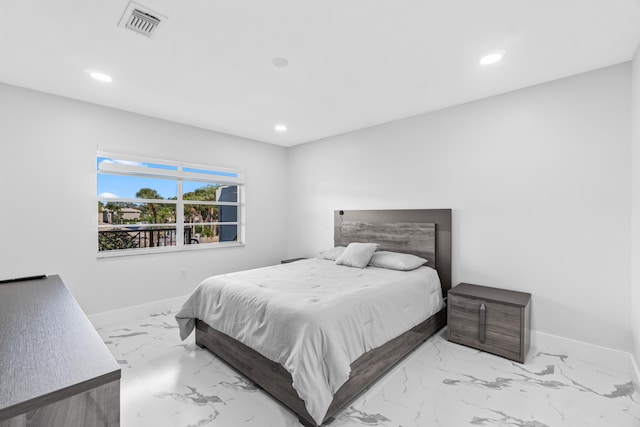 6 Stratford Dr E Unit D, Boynton Beach, FL 33436 - bedroom with baseboards, recessed lighting, and marble tiled flooring