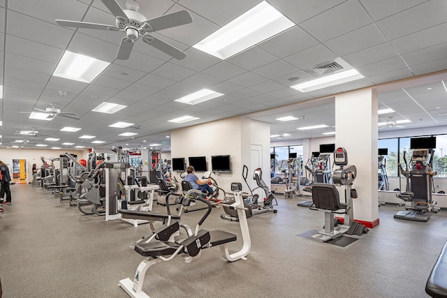 6 Stratford Dr E Unit D, Boynton Beach, FL 33436 - exercise room with a paneled ceiling and ceiling fan
