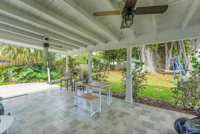 1511 S Palmway, Lake Worth Beach, FL 33460 - fenced backyard with a ceiling fan and a patio area