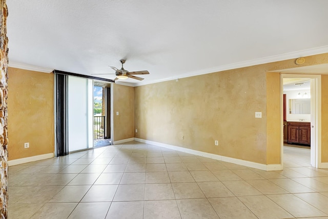 15035 Michelangelo Blvd Unit 106, Delray Beach, FL 33446 - spare room with a ceiling fan, light tile patterned floors, ornamental molding, baseboards, and a smoke detector