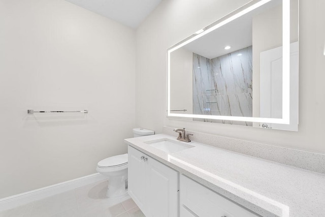 122 Ashley Ct, Jupiter, FL 33458 - bathroom with a marble finish shower, toilet, vanity, baseboards, and tile patterned floors