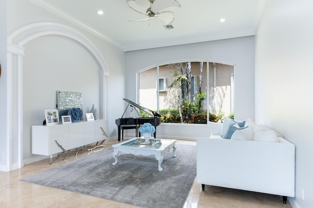 157 Esperanza Way, Palm Beach Gardens, FL 33418 - living room featuring ornamental molding and recessed lighting