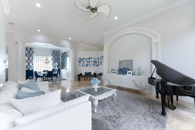 157 Esperanza Way, Palm Beach Gardens, FL 33418 - living room with crown molding and recessed lighting
