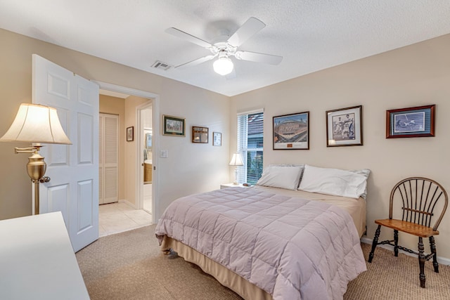 7043 Summer Tree Dr, Boynton Beach, FL 33437 - bedroom featuring light colored carpet, baseboards, a ceiling fan, and a textured ceiling