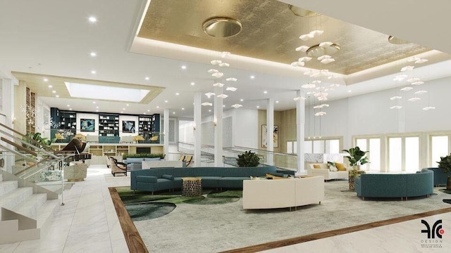 7043 Summer Tree Dr, Boynton Beach, FL 33437 - lobby with stairs, a high ceiling, and recessed lighting