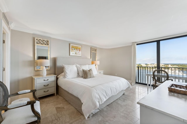 1200 S Flagler Dr Unit 1402, West Palm Beach, FL 33401 - bedroom with access to outside, crown molding, and a water view
