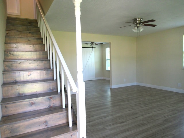 5310 Palm Dr, Fort Pierce, FL 34982 - stairway featuring wood finished floors, ceiling fan, and baseboards