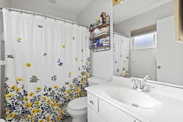 2008 SE Triumph Rd, Port Saint Lucie, FL 34952 - bathroom with toilet, vanity, and a shower with shower curtain
