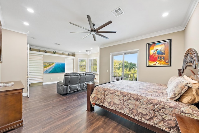 9606 Shepard Pl, Wellington, FL 33414 - bedroom with access to outside, wood finished floors, ornamental molding, recessed lighting, and baseboards