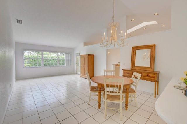 17215 Boca Club Blvd Unit 2, Boca Raton, FL 33487 - dining space featuring a chandelier, lofted ceiling, light tile patterned floors, and recessed lighting