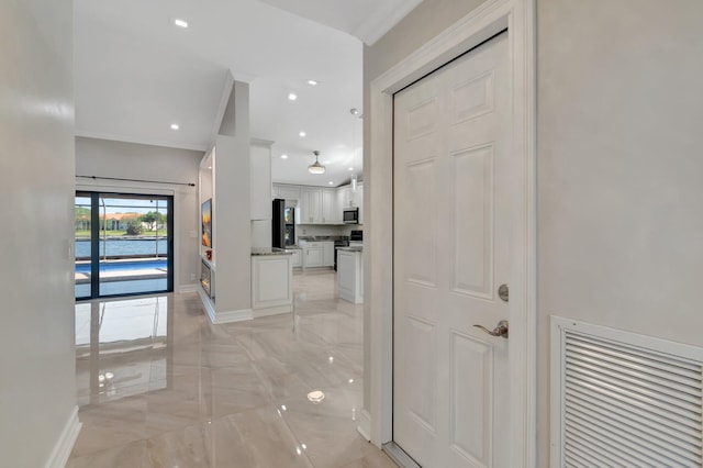 3 Independence Ct, Deerfield Beach, FL 33442 - corridor with light marble finish flooring, baseboards, and recessed lighting