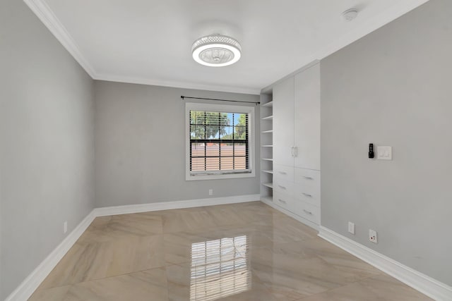 3 Independence Ct, Deerfield Beach, FL 33442 - empty room with ornamental molding, built in features, baseboards, and light marble finish floors