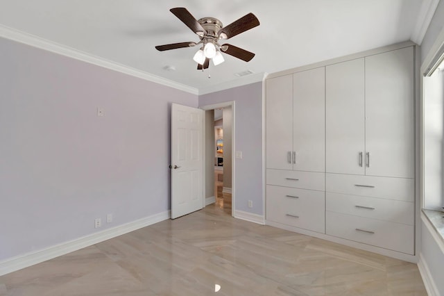 3 Independence Ct, Deerfield Beach, FL 33442 - unfurnished bedroom with ornamental molding, baseboards, ceiling fan, and a closet