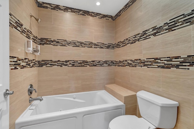 3 Independence Ct, Deerfield Beach, FL 33442 - bathroom with tile walls, toilet, and a combined bath / shower with jetted tub