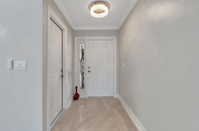 3 Independence Ct, Deerfield Beach, FL 33442 - doorway featuring ornamental molding, a chandelier, and baseboards