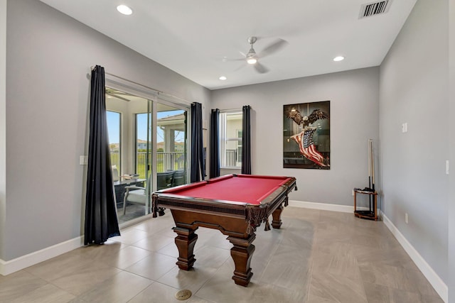 5968 Jasmine Ln, Westlake, FL 33470 - rec room featuring ceiling fan, baseboards, billiards, and recessed lighting