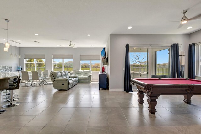 5968 Jasmine Ln, Westlake, FL 33470 - playroom featuring ceiling fan, recessed lighting, billiards, and baseboards