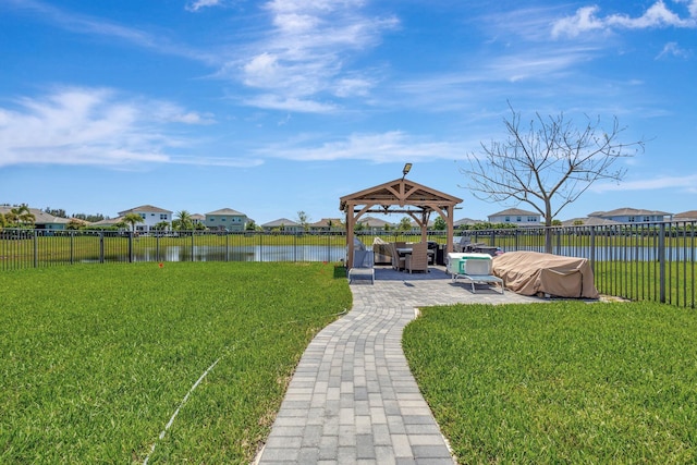 5968 Jasmine Ln, Westlake, FL 33470 - view of yard featuring a gazebo, a residential view, a patio area, and a water view