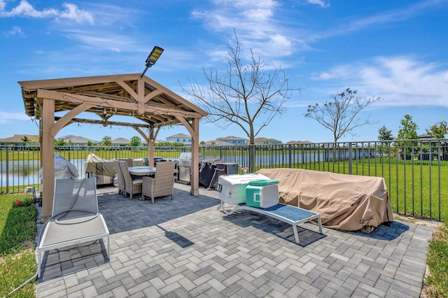 5968 Jasmine Ln, Westlake, FL 33470 - view of patio / terrace featuring a gazebo, a water view, outdoor dining area, and outdoor lounge area