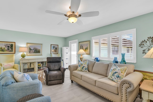 79 Saxony B B, Delray Beach, FL 33446 - living room featuring ceiling fan and wood finished floors