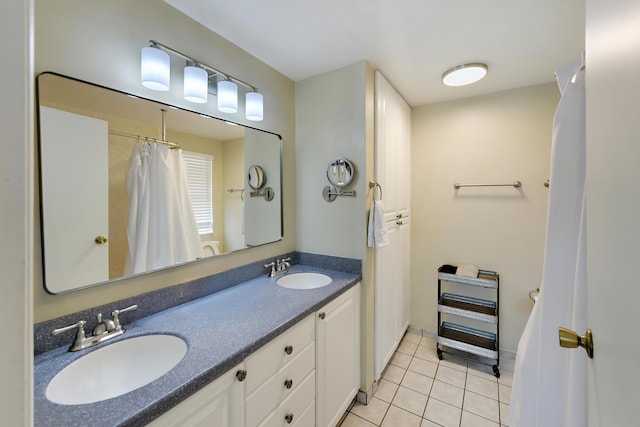 10687 Katmandu Ct, Boynton Beach, FL 33437 - bathroom with tile patterned flooring, double vanity, and curtained shower