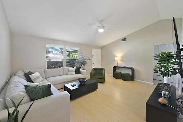 10687 Katmandu Ct, Boynton Beach, FL 33437 - living area featuring lofted ceiling, a ceiling fan, wood finished floors, and baseboards