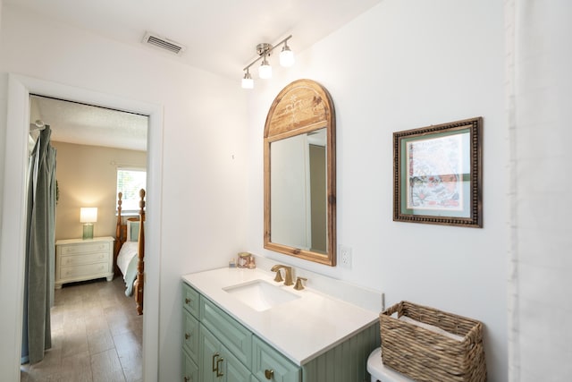 ensuite bathroom featuring vanity and wood finished floors