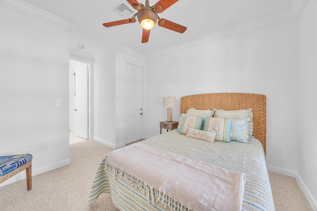 1909 Flower Dr, Palm Beach Gardens, FL 33410 - carpeted bedroom featuring ornamental molding and ceiling fan
