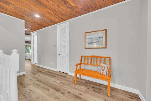 1909 Flower Dr, Palm Beach Gardens, FL 33410 - living area with an upstairs landing, wood ceiling, wood finished floors, and recessed lighting